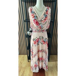 White House black market pink flower summer dress low too high size 0